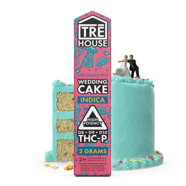 TRE House Delta 8 Vape Pen + D9 + D10 + THC-P – Wedding Cake – Indica 2g